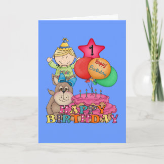 Carte Joyeux Ballons d'anniversaire garçon 1 an