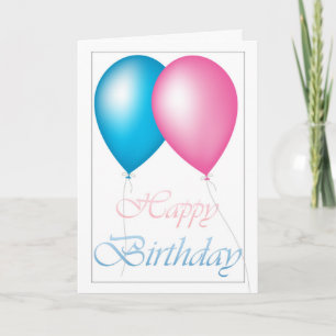 Carte Joyeux Ballons d'anniversaire rose et bleu