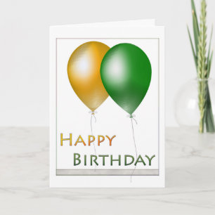 Carte Joyeux Ballons d'anniversaire Vert et Or
