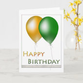 Carte Joyeux Ballons d'anniversaire Vert et Or (Fleur jaune)