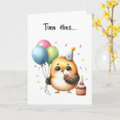 Carte Joyeux Ballons de Cupcake aux oiseaux grumeux (Fleur jaune)