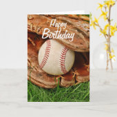 Carte Joyeux baseball d'anniversaire avec un vieux Mitt (Fleur jaune)