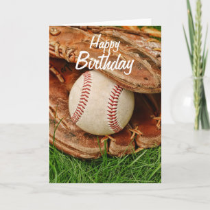 Carte Joyeux baseball d'anniversaire avec un vieux Mitt
