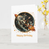 Carte Joyeux Bateau à fusée d'anniversaire French Bulldo (Fleur jaune)