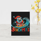 Carte Joyeux Beachmas Santa Surfant Design Rétro (Fleur jaune)