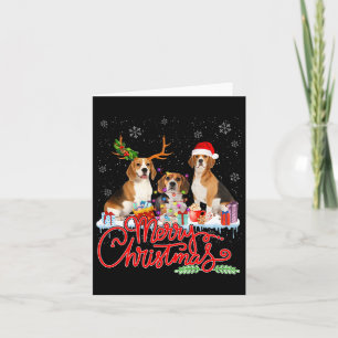 Carte Joyeux Beagle de Noël Chien Père Noël Reindeer Lig