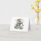 Carte Joyeux bébé aquarelle éléphant avec fleurs BLANC (Fleur jaune)