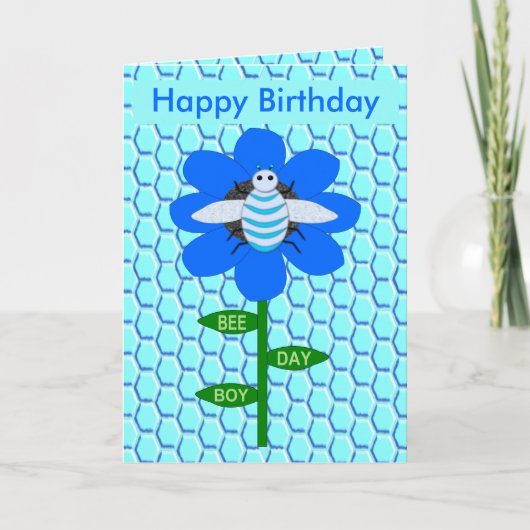 Carte Joyeux Bee Day Boy Blue Birthday Bumblebee Custom (Devant)