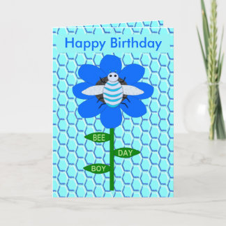 Carte Joyeux Bee Day Boy Blue Birthday Bumblebee Custom
