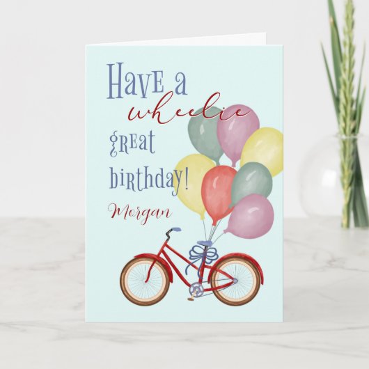 Carte Joyeux Bicycle rouge anniversaire avec nom personn (Devant)