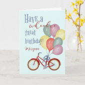 Carte Joyeux Bicycle rouge anniversaire avec nom personn (Fleur jaune)