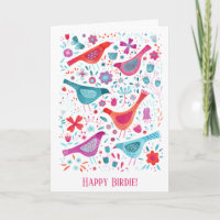 Joyeux Birdie Aquarelle Oiseau et Fleur Anniversai