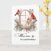 Carte Joyeux Birthday Cardinal Birds in Window (Fleur jaune)