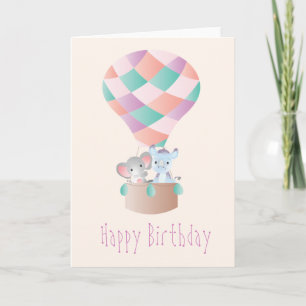 Carte Joyeux Birthday Elephant Rhinoceros Hot Air Balloo