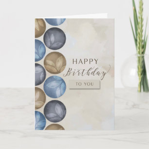 Carte Joyeux Birthday Watercolor Cercles avec Feuille