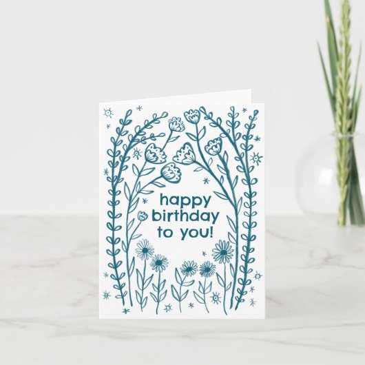 Carte Joyeux Birthday Whimsical Floral Sketch Doodle (Devant)