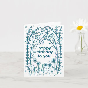 Carte Joyeux Birthday Whimsical Floral Sketch Doodle