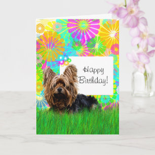 Carte Joyeux Birthday Yorkie Dog Card