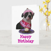 Carte Joyeux Bithday Pit Bull Princess (Fleur jaune)