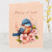 Carte Joyeux Bleu de Pâques (Fleur jaune)