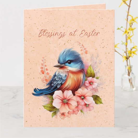 Carte Joyeux Bleu de Pâques (Fleur jaune)