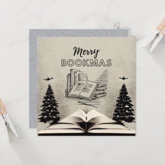 Carte Joyeux Bookmas | Amateur de livres de Noël v (Devant/Arrière en situation)