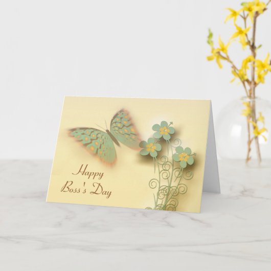 Carte Joyeux Boss Day avec papillon et fleurs (Fleur jaune)