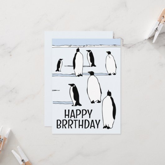 Carte Joyeux BRRthday Penguin Cool d'anniversaire d'hive (Devant/Arrière en situation)