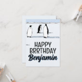 Carte Joyeux BRRthday Penguin hiver Anniversaire Nom du  (Devant/Arrière en situation)