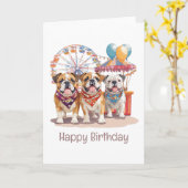Carte Joyeux Bulldogs Anglais D'Anniversaire À Un Carnav (Fleur jaune)