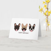 Carte Joyeux Bulldogs français d'anniversaire souriant (Fleur jaune)