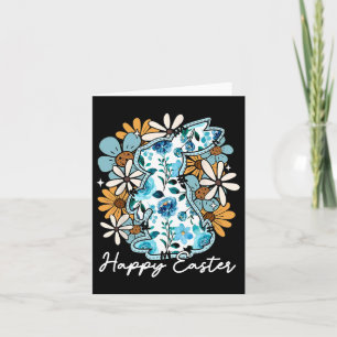 Carte Joyeux Bunny Bleu Floral Jaune De Pâques Design Po