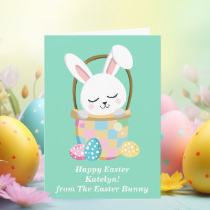 Carte Joyeux Bunny de Pâques mignonette Pastel Vert Cust