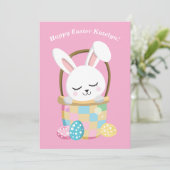 Carte Joyeux Bunny de Pâques mignonette rose Personnalis (Debout devant)