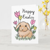 Carte Joyeux Bunny de Pâques mignonnes fleurs de printem (Fleur jaune)