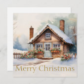Carte Joyeux Cabine de Noël dans un paysage enneigé (Devant / Derrière)