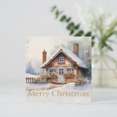 Carte Joyeux Cabine de Noël dans un paysage enneigé (Debout devant)