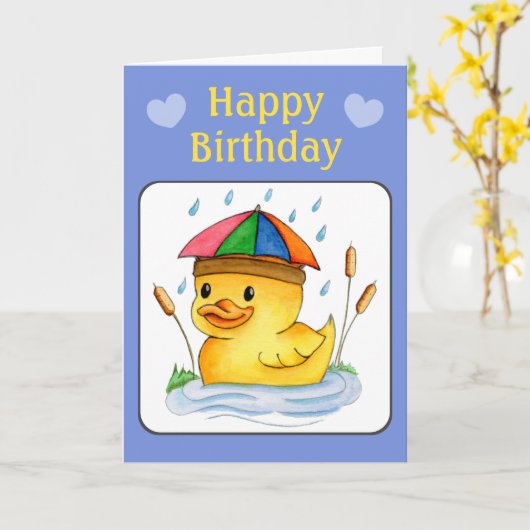 Carte Joyeux canard d'anniversaire (Fleur jaune)