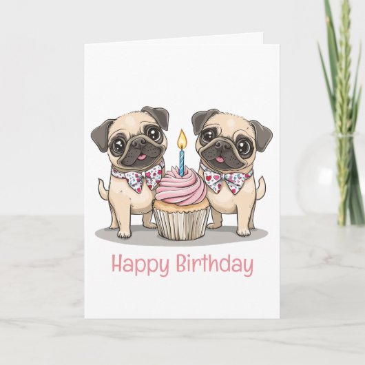 Carte Joyeux Carlin d'anniversaire Chiens Cupcake (Devant)