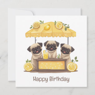 Carte Joyeux Carlin d'anniversaire Chiens Lemonade Stand