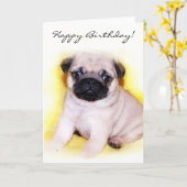 Carte Joyeux Carlin d'anniversaire Puppy (Fleur jaune)