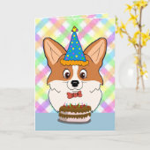 Carte Joyeux Cartoon de Corgi d'anniversaire (Fleur jaune)
