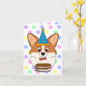 Carte Joyeux Cartoon de Corgi d'anniversaire (Fleur jaune)