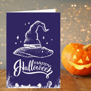 Carte Joyeux Casquette de sorcière Halloween et cimetièr