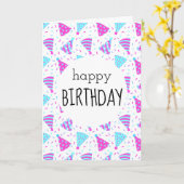 Carte Joyeux Casquettes du Parti rose d'anniversaire (Fleur jaune)