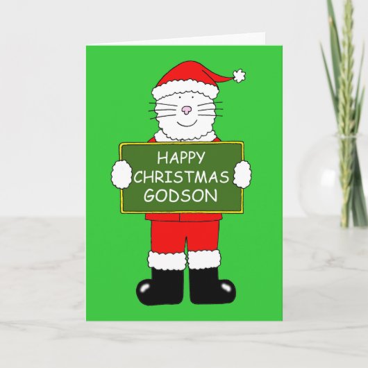Carte Joyeux chapeau de Noël Godson en tenue Père Noël (Devant)
