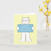 Carte Joyeux Chat Blanc Petit-fils Anniversaire (Fleur jaune)