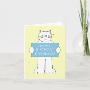 Carte Joyeux Chat Blanc Petit-fils Anniversaire