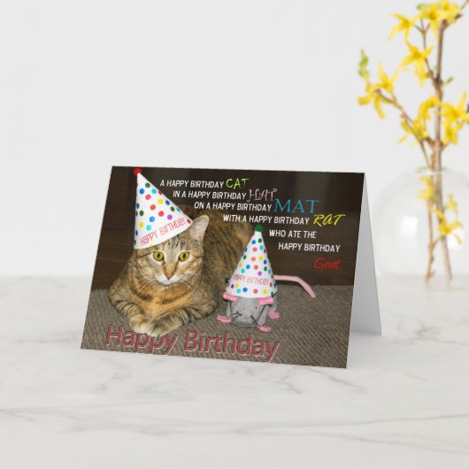 Carte Joyeux Chat d'anniversaire (Fleur jaune)