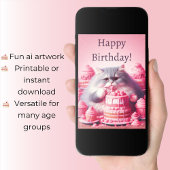 Carte Joyeux Chat D'Anniversaire Avec Gâteau Rose